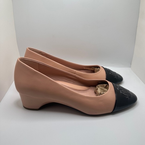 NEW Taryn Rose Rhea Babette Low Heel Pumps Colorblock Nude Pink & Black Sz 11B - Picture 5 of 11